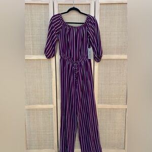 Haute Monde Striped Jumpsuit - Burgundy & White